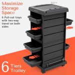 TASALON Salon Trolley Cart for Salon Station - Space Saving Salon Rolling Cart for Extra Storage - Hair Salon Beauty Storage Cart - 6-Tray Salon Cart - Multipurpose Tool Cart - Tattoo Tray - Hair Cart - Image 3